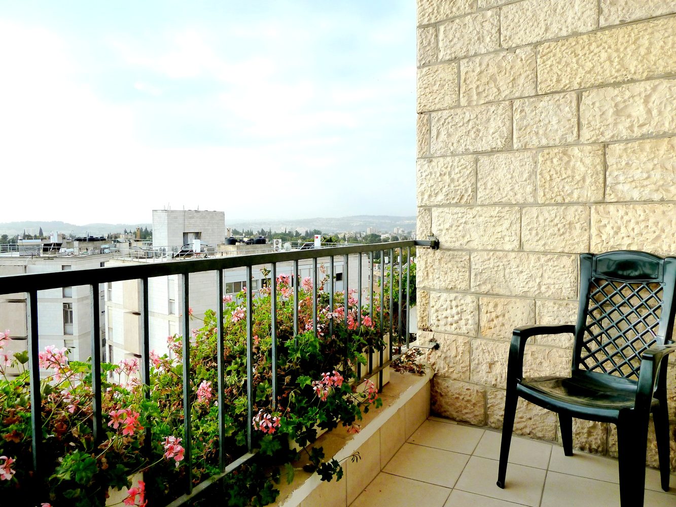 Real Jerusalem stone balcony and apartment view